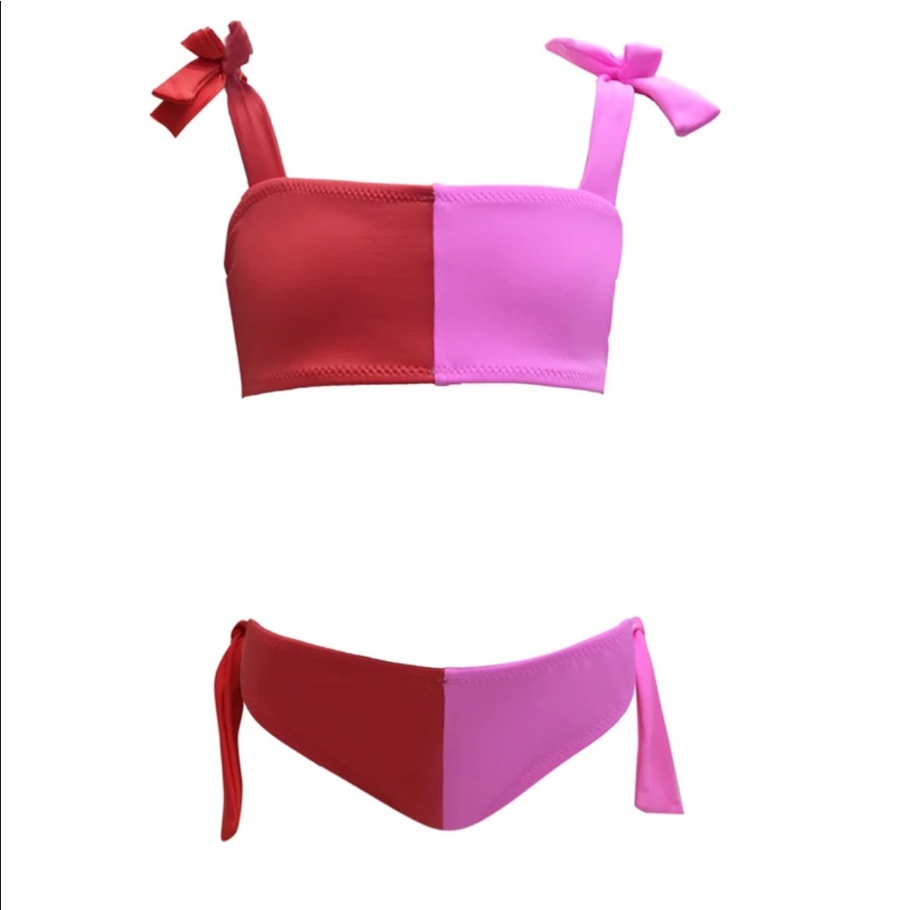 foster red and pink nessi bird kids bikini